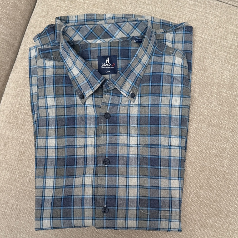 johnnie-O Blue and Gray Plaid Button Down Shirt